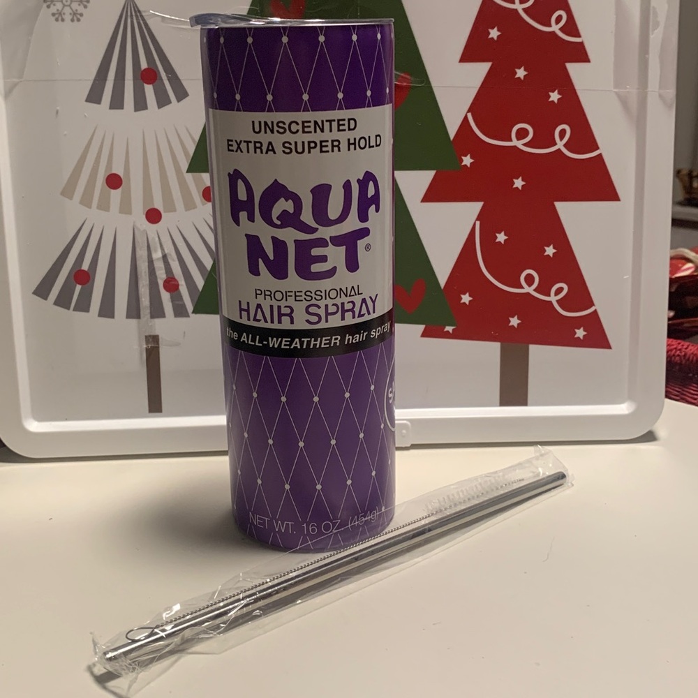 Aqua Net Purple Hair Spray 20 ounce stainless steel tumbler